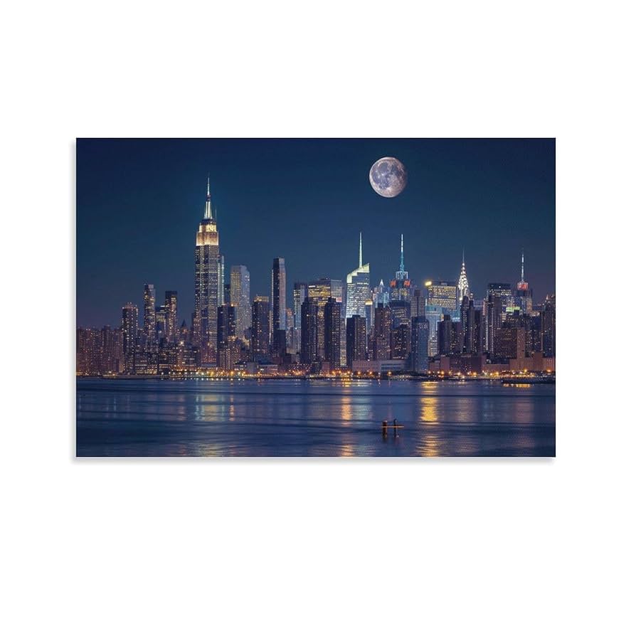 ニューヨーク 夜景 絵画 Amazon.co.jp: 絵画 ニューヨーク湾の夜景インテリア 絵画 魅力